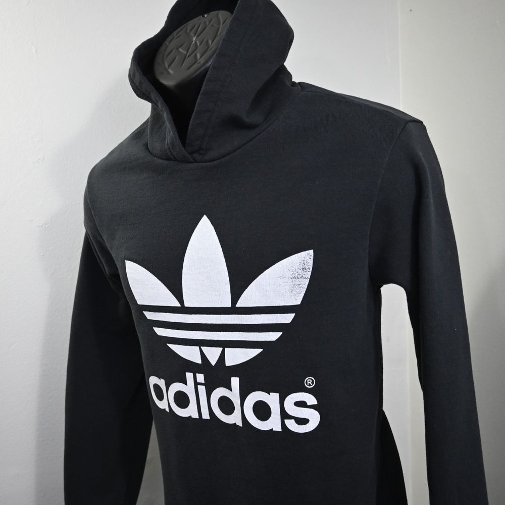Adidas Trefoil Hoodie Sweatshirt Black Cotton Blend Long Sleeve Mens Size Small